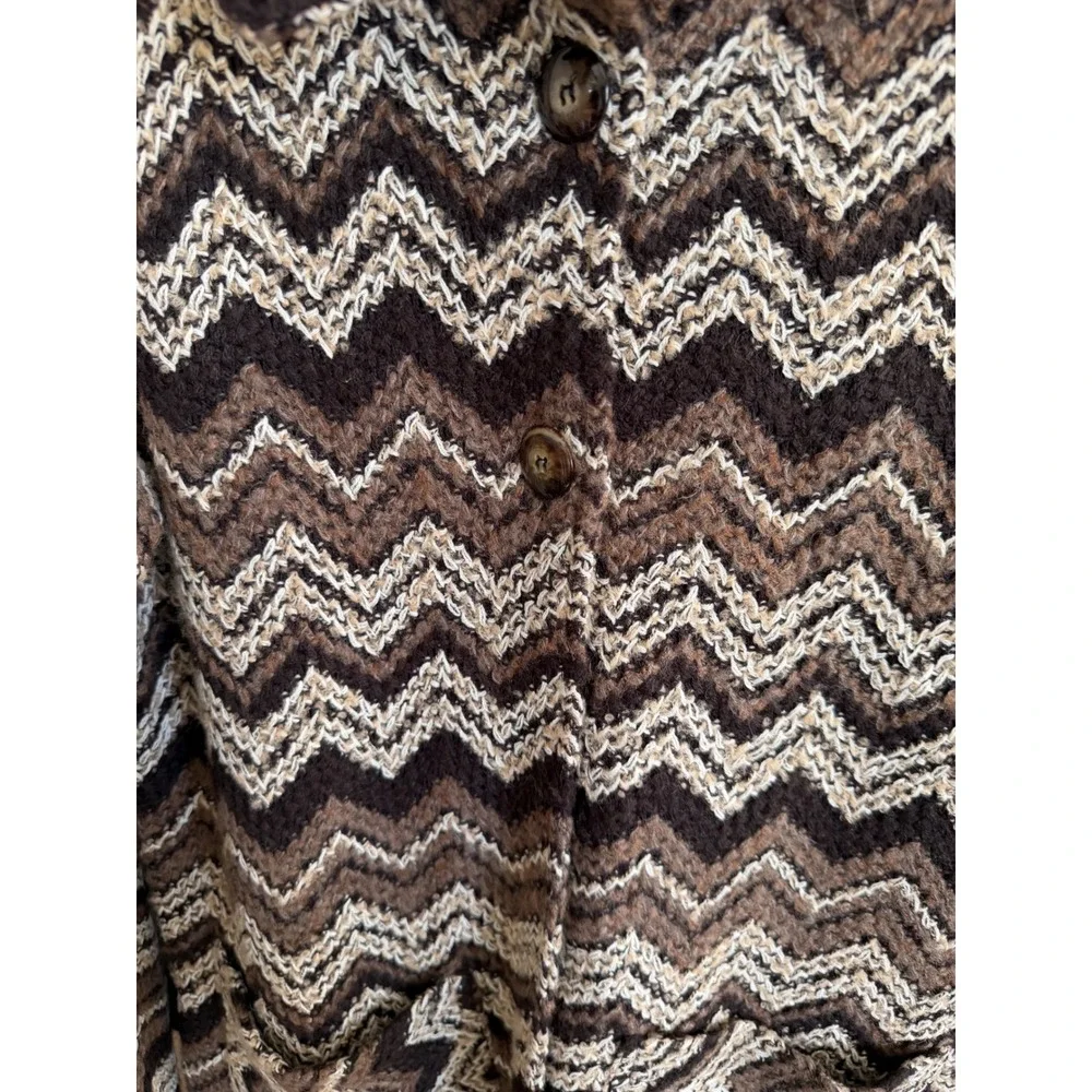 Anthropolgie Kial Chevron Knit Cardigan Sweater XL Brown‎ Zig Zag Wool Longline